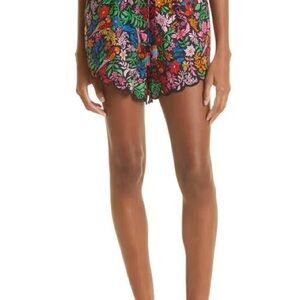 Farm Rio Tropical Garden Linen Floral  Scalloped Hem Shorts Sz S Small EUC